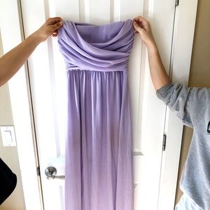 lavender strapless prom dress